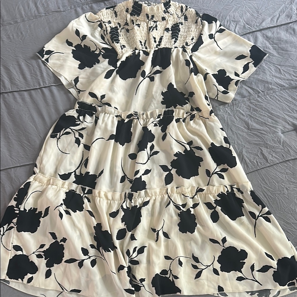 Elegant Black and White Floral Dress